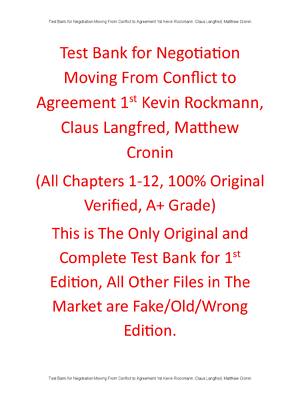 Preview of Test Bank Negotiation Moving From Conflict to Agreement 1st Edition By Kevin Rockmann, Cla