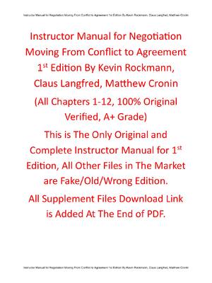 Preview of Instructor Manual Negotiation Moving From Conflict to Agreement 1st Edition By Kevin Rockm