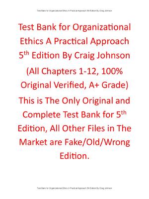 Preview of Test Bank Organizational Ethics A Practical Approach 5th Edition By Craig Johnson