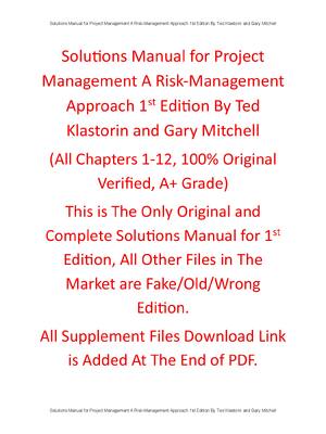 Preview of Solution Manual Project Management A Risk-Management Approach 1st Edition By Ted Klastorin