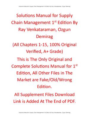 Preview of Solution Manual Supply Chain Management 1st Edition By Ray Venkataraman, Ozgun Demirag