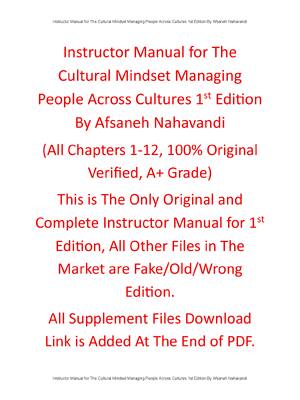 Preview of Instructor Manual The Cultural Mindset Managing People Across Cultures 1st Edition By Afsa