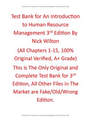 Preview of Test Bank An Introduction to Human Resource Management 3rd Edition By Nick Wilton