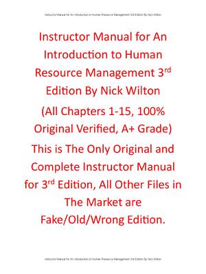 Preview of Instructor Manual An Introduction to Human Resource Management 3rd Edition By Nick Wilton