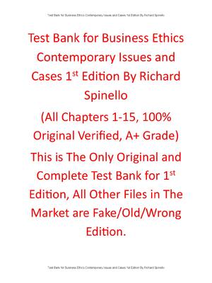 Preview of Test Bank Business Ethics Contemporary Issues and Cases 1st Edition By Richard Spinello