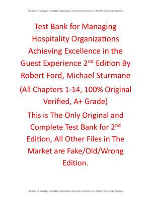 Preview of Test Bank Managing Hospitality Organizations Achieving Excellence in the Guest Experience