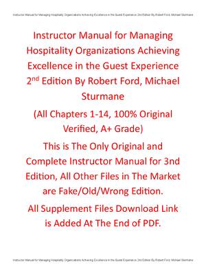 Preview of Instructor Manual Managing Hospitality Organizations Achieving Excellence in the Guest Exp