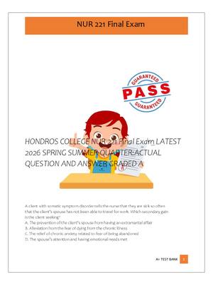 Preview of HONDROS COLLEGE NUR 221 Final Exam LATEST  2026 SPRING SUMMER QUARTER:ACTUAL  QUESTION AND