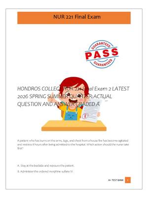 Preview of HONDROS COLLEGE NUR 221 Final Exam 2 LATEST  2026 SPRING SUMMER QUARTER:ACTUAL  QUESTION A