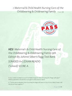 Preview of HESI  Maternal 1 & Child Health Nursing Care of  the Childbearing & Childrearing Family 9t