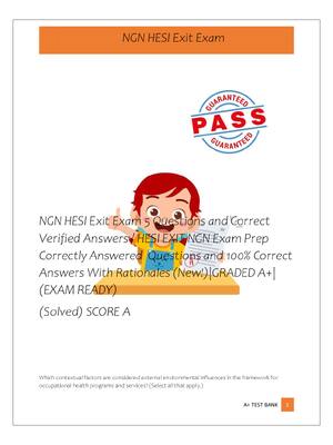 Preview of NGN HESI Exit Exam 5 Questions and Correct  Verified Answers / HESI EXIT NGN Exam Prep  Co