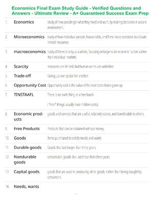 Preview of Economics Final Exam Study Guide - Verified Questions and Answers - Ultimate Review - A+ G