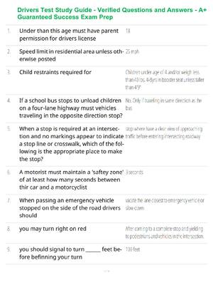 Preview of Drivers Test Study Guide - Verified Questions and Answers - A+ Guaranteed Success Exam Pre
