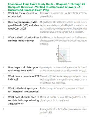 Preview of Economics Final Exam Study Guide - Chapters 1 Through 26 Complete Overview - Verified Ques