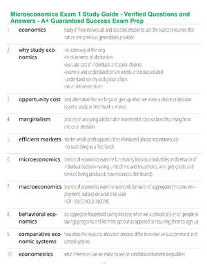 Preview of Microeconomics Exam 1 Study Guide - Verified Questions and Answers - A+ Guaranteed Success