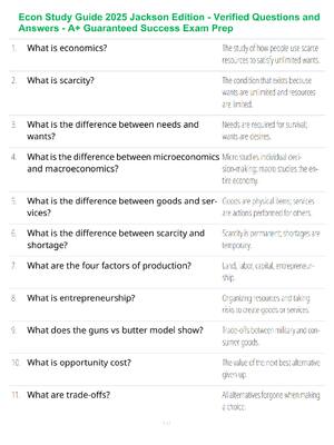 Preview of Econ Study Guide 2025 Jackson Edition - Verified Questions and Answers - A+ Guaranteed Suc