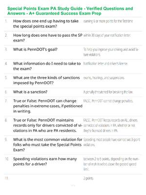 Preview of Special Points Exam PA Study Guide - Verified Questions and Answers - A+ Guaranteed Succes