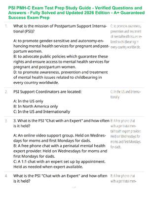 Preview of PSI PMH-C Exam Test Prep Study Guide - Verified Questions and Answers - Fully Solved and U