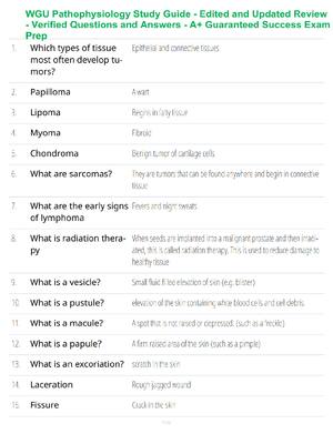 Preview of WGU Pathophysiology Study Guide - Edited and Updated Review - Verified Questions and Answe