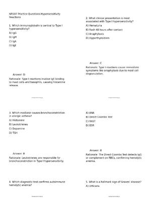 Preview of NR507 Week 1 Study Questions on Hypersensitivity Reactions | Score 100% | New Version 2026