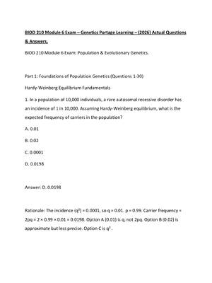 Preview of BIOD 210 Module 6 Exam – Genetics Portage Learning – (2026) Actual Questions &amp; Answers.