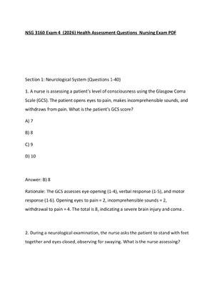 Preview of NSG 3160 Exam 4  (2026) Health Assessment Questions  Nursing Exam PDF