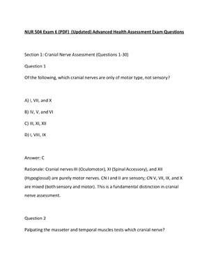 Preview of NUR 504 Exam 6 (PDF)  (Updated) Advanced Health Assessment Exam Questions