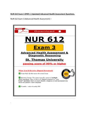 Preview of NUR 612 Exam 3 (PDF)  (Updated) Advanced Health Assessment Questions..