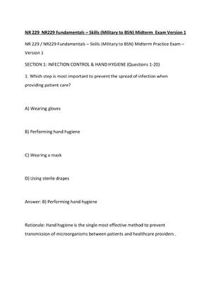 Preview of NR 229  NR229 Fundamentals – Skills (Military to BSN) Midterm  Exam Version 1