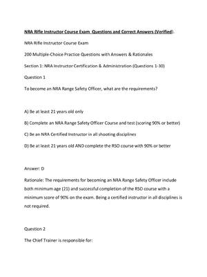 Preview of NRA Rifle Instructor Course Exam  Questions and Correct Answers (Verified