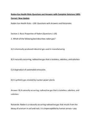 Preview of Radon Gas Health Risks Questions and Answers with Complete Solutions 100% Correct  New Upd
