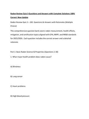 Preview of Radon Review Quiz 3 Questions and Answers with Complete Solutions 100% Correct  New Update
