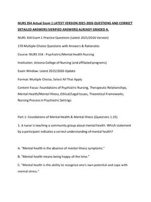 Preview of NURS 354 Actual Exam 1 LATEST VERSION 2025-2026 QUESTIONS AND CORRECT DETAILED ANSWERS (VE
