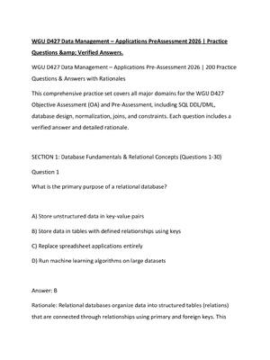 Preview of WGU D427 Data Management – Applications PreAssessment 2026   Questions &amp; Verified Answ
