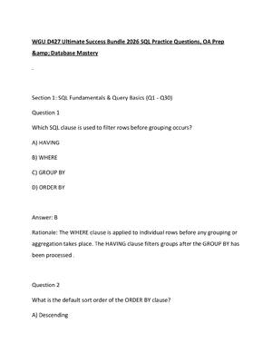 Preview of WGU D427 Ultimate Success Bundle 2026 SQL Practice Questions, OA Prep &amp; Database Maste