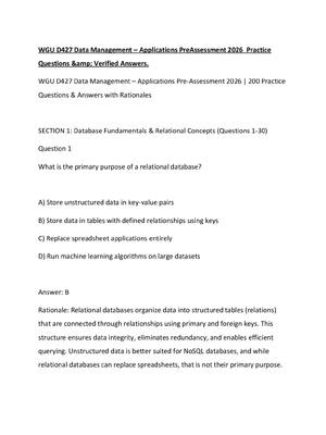 Preview of WGU D427 Data Management – Applications PreAssessment 2026  Practice Questions &amp; Verif