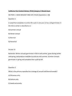 Preview of California Pest Control Adviser (PCA) Category E Weeds Exam