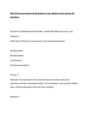 Preview of BIOL 252 Human Anatomy & Physiology II w Lab  Module 4 Exam Review 70+ Questions .