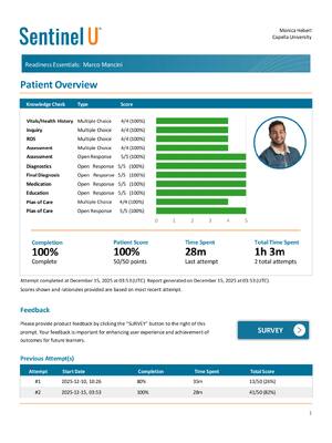 Preview of Sentinel U Marco Mancini Simulation - PTSD Case - Full Report, Answers & Clinical Feedback