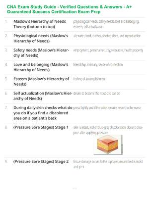 Preview of CNA Exam Study Guide - Verified Questions & Answers - A+ Guaranteed Success Certification