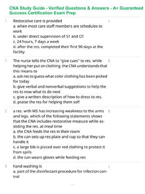 Preview of CNA Study Guide - Verified Questions & Answers - A+ Guaranteed Success Certification Exam