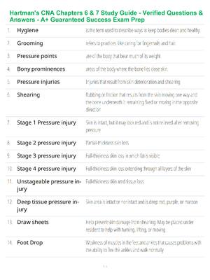 Preview of Hartman's CNA Chapters 6 & 7 Study Guide - Verified Questions & Answers - A+ Guaranteed Su