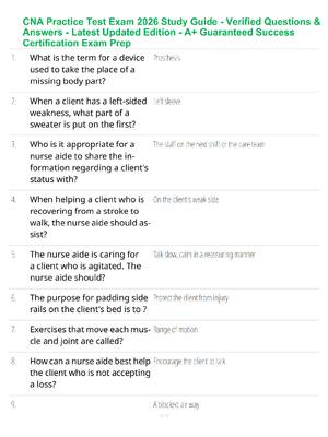 Preview of CNA Practice Test Exam 2026 Study Guide - Verified Questions & Answers - Latest Updated Ed