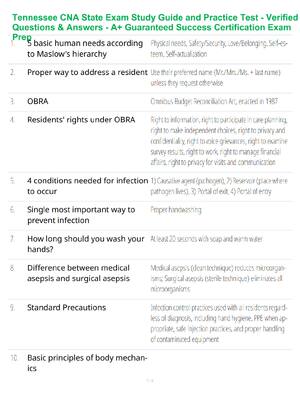 Preview of Tennessee CNA State Exam Study Guide and Practice Test - Verified Questions & Answers - A+