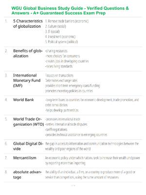Preview of WGU Global Business Study Guide - Verified Questions & Answers - A+ Guaranteed Success Exa