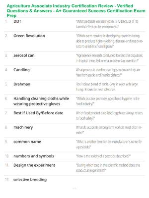 Preview of Agriculture Associate Industry Certification Review - Verified Questions & Answers - A+ Gu