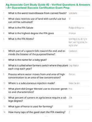 Preview of Ag Associate Cert Study Guide #2 - Verified Questions & Answers - A+ Guaranteed Success Ce