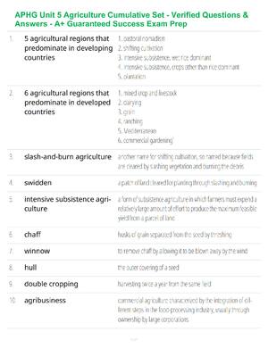 Preview of APHG Unit 5 Agriculture Cumulative Set - Verified Questions & Answers - A+ Guaranteed Succ