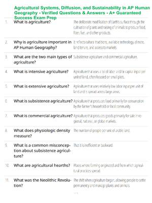 Preview of Agricultural Systems, Diffusion, and Sustainability in AP Human Geography - Verified Quest