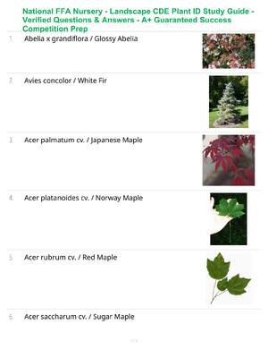 Preview of National FFA Nursery - Landscape CDE Plant ID Study Guide - Verified Questions & Answers -